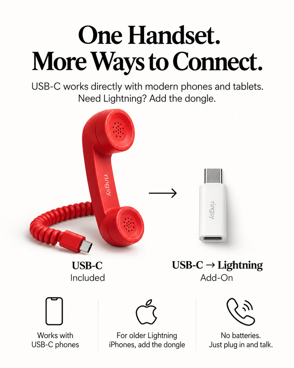 Ringsy USB-C compatibility and optional Lightning dongle guide